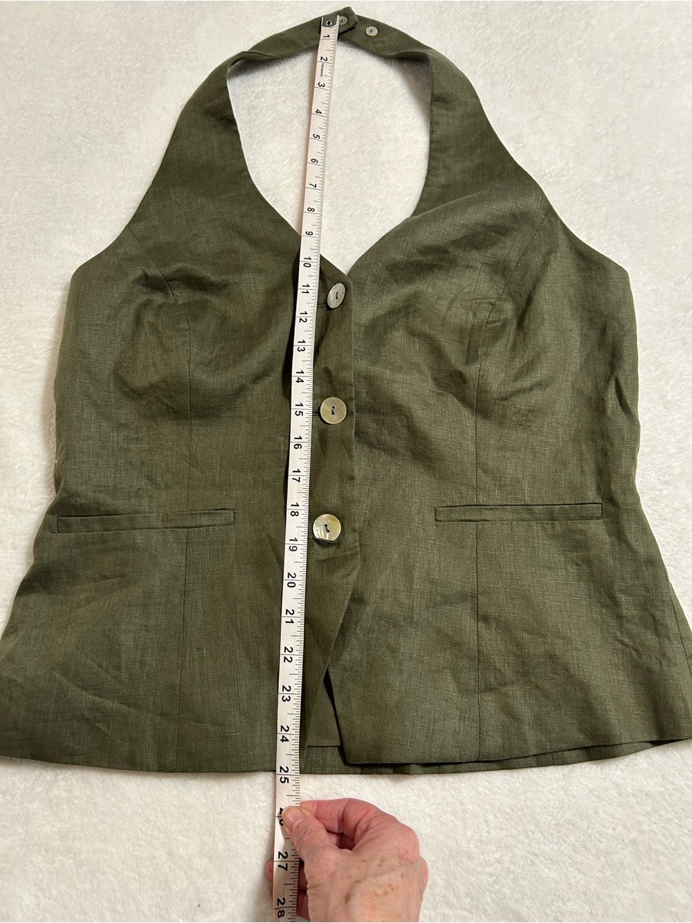 Lucy Paris Linen Halter Vest Size Large Olive Green Button Front Tailored - Picture 5 of 10